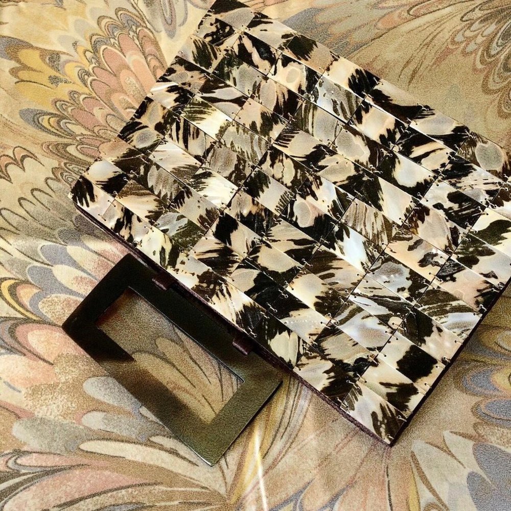 abalone tile minaudière evening bag